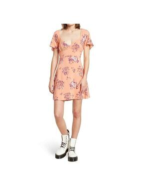 ABOUND Women Coral Floral Skater Dress BNWOT Vneck